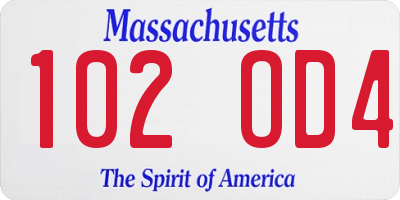 MA license plate 102OD4