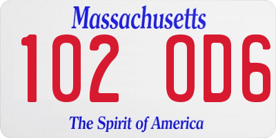 MA license plate 102OD6