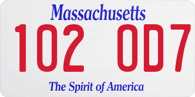 MA license plate 102OD7