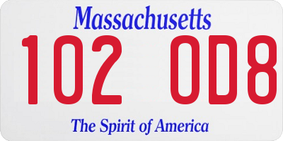 MA license plate 102OD8