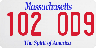 MA license plate 102OD9
