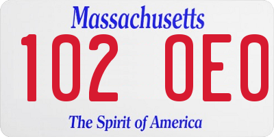 MA license plate 102OE0