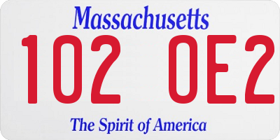 MA license plate 102OE2