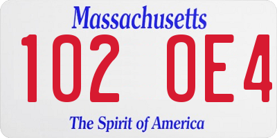 MA license plate 102OE4