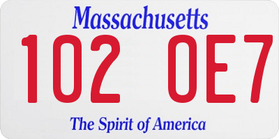 MA license plate 102OE7