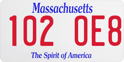 MA license plate 102OE8