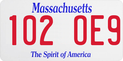 MA license plate 102OE9
