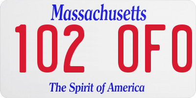 MA license plate 102OF0