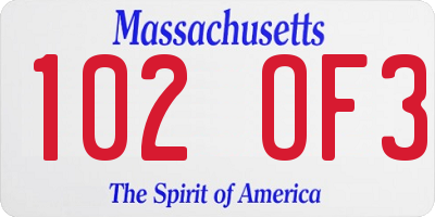 MA license plate 102OF3