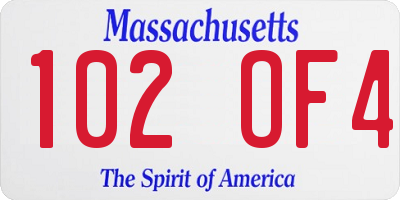 MA license plate 102OF4