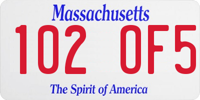 MA license plate 102OF5