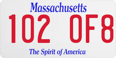MA license plate 102OF8
