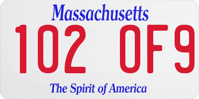 MA license plate 102OF9