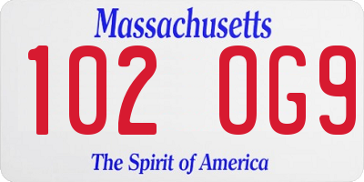 MA license plate 102OG9