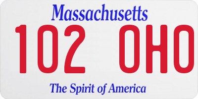 MA license plate 102OH0
