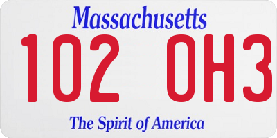 MA license plate 102OH3