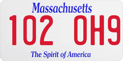 MA license plate 102OH9