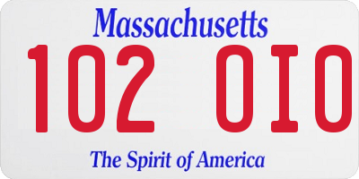 MA license plate 102OI0