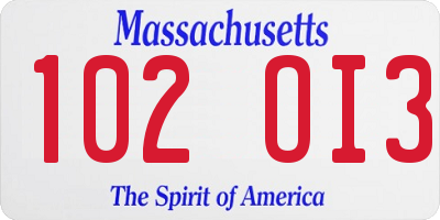 MA license plate 102OI3