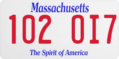 MA license plate 102OI7