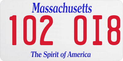 MA license plate 102OI8