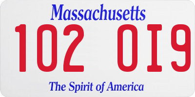 MA license plate 102OI9