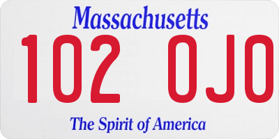 MA license plate 102OJ0