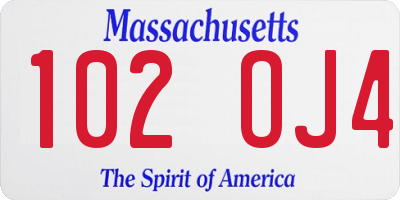 MA license plate 102OJ4