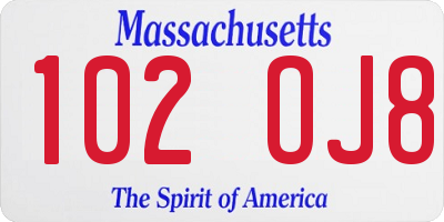 MA license plate 102OJ8