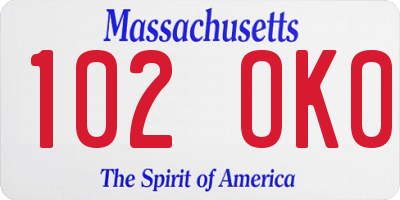 MA license plate 102OK0