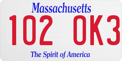 MA license plate 102OK3