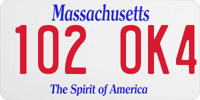 MA license plate 102OK4
