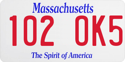 MA license plate 102OK5