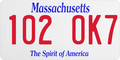 MA license plate 102OK7
