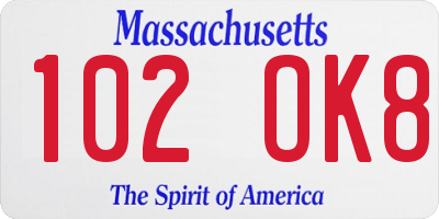MA license plate 102OK8