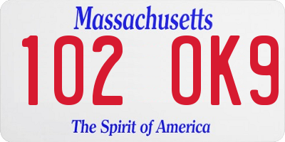 MA license plate 102OK9