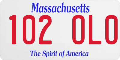 MA license plate 102OL0