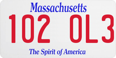 MA license plate 102OL3