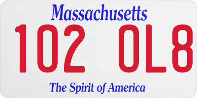 MA license plate 102OL8