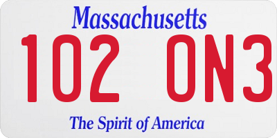 MA license plate 102ON3