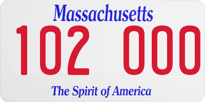 MA license plate 102OO0