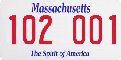 MA license plate 102OO1
