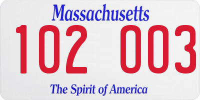 MA license plate 102OO3