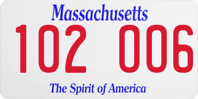 MA license plate 102OO6
