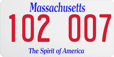 MA license plate 102OO7