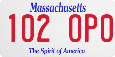 MA license plate 102OP0