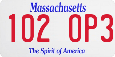 MA license plate 102OP3