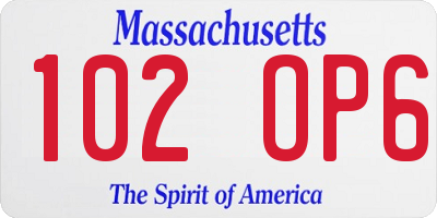 MA license plate 102OP6