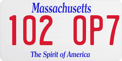 MA license plate 102OP7