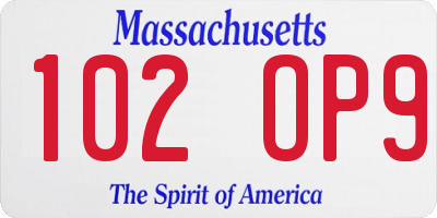 MA license plate 102OP9